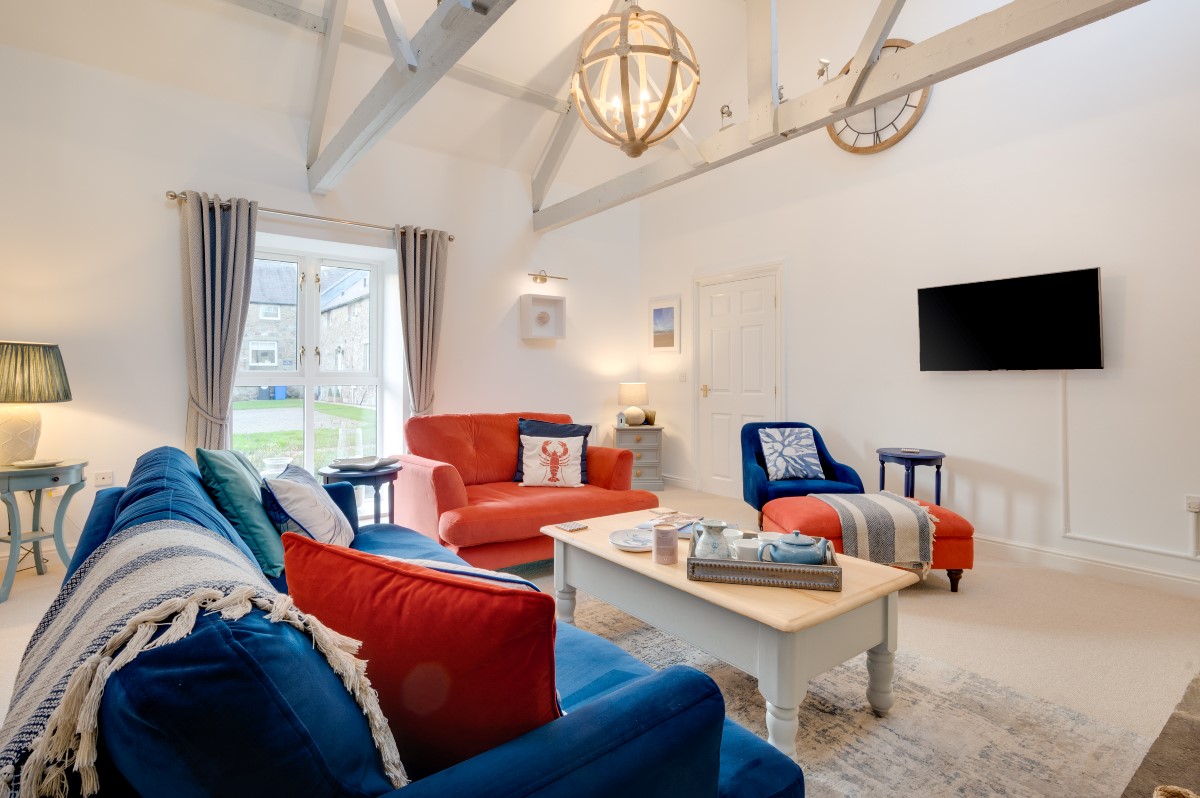Samphire Barn - bright and spacious sitting room with plenty of comfortable seating