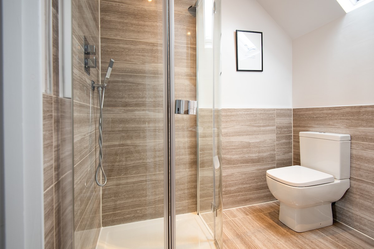 Mullins House - en-suite shower room with rainfall shower head and additional attachment