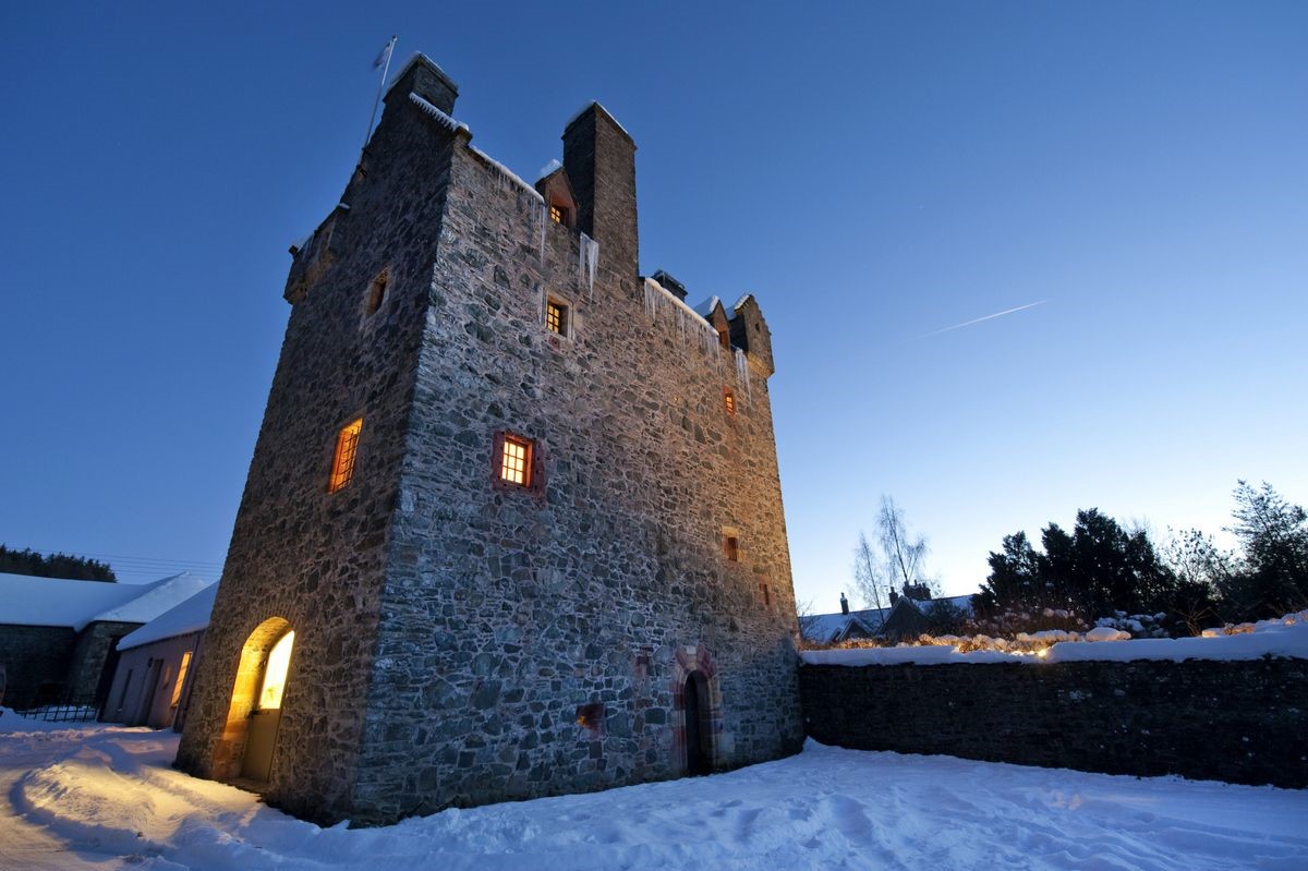 Aikwood Tower - the historic tower in snow
