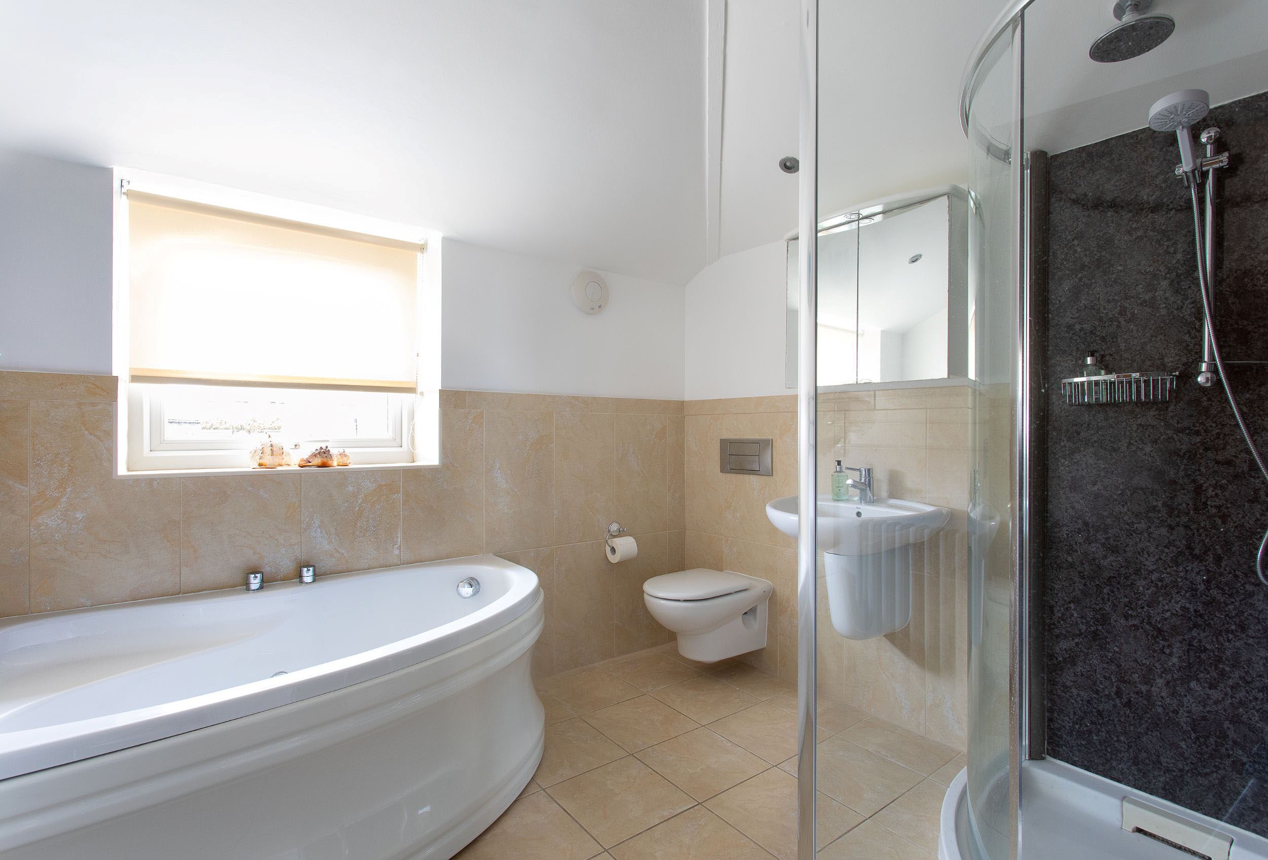 Sea Breeze - family bathroom with bath, separate corner shower, WC and basin