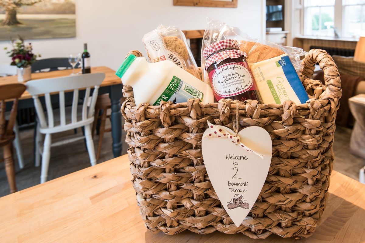 Chestnut Cottage - the welcome basket filled with goodies awaits guest arrival