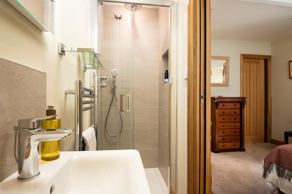 Old Granary House - en suite of bedroom three featuring a walk-in shower with rainforest head and separate mixer