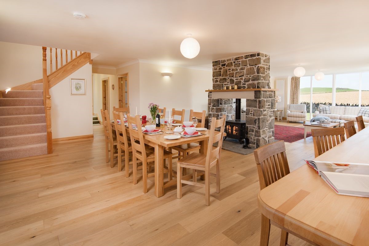 Mill Dowrie - open plan living area with wood burning stove