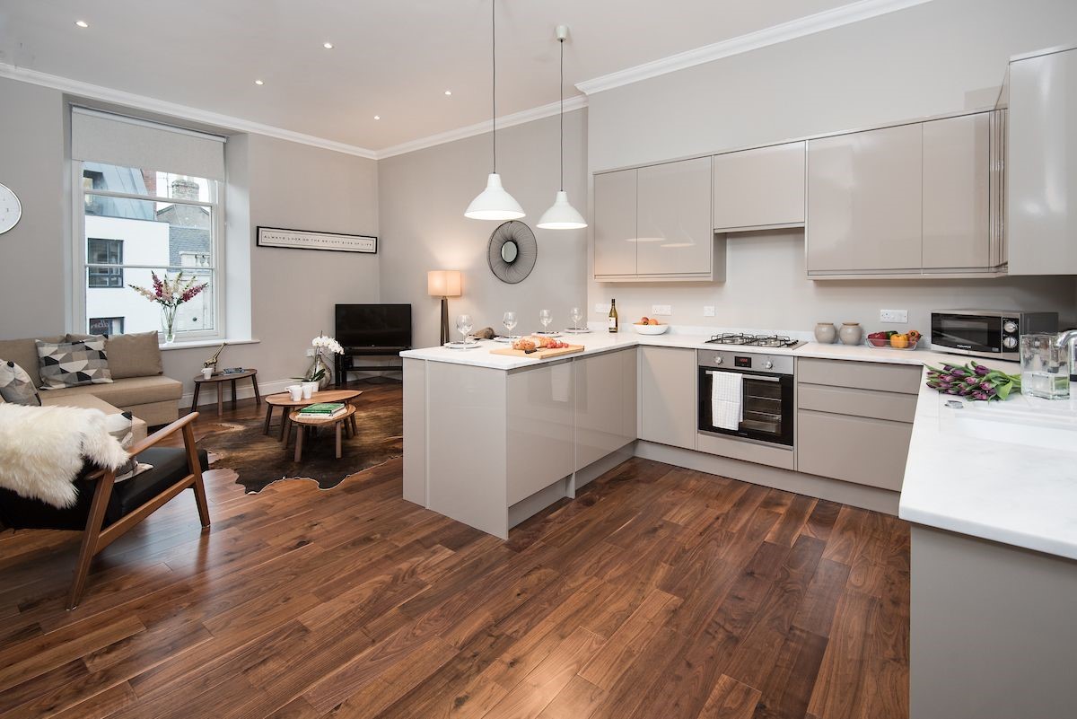 Barclay House - the modern open-plan kitchen and living area