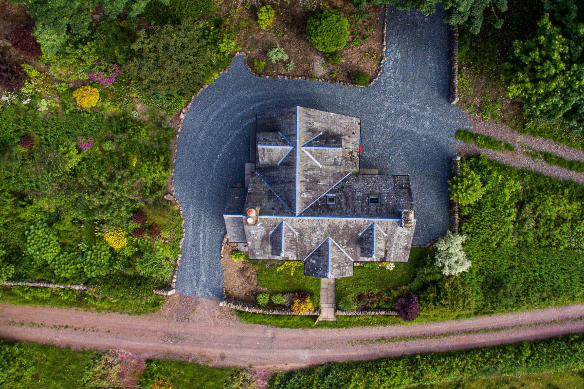 Culdoach Cottage - aerial views of the cottage and surrounding woodland
