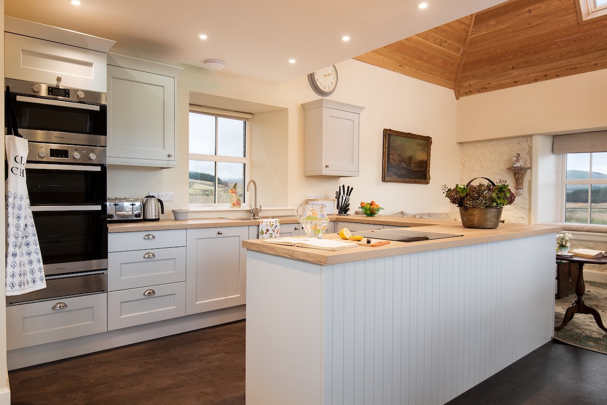 The Bothy at Redheugh - open-plan kitchen with double oven and warming drawer