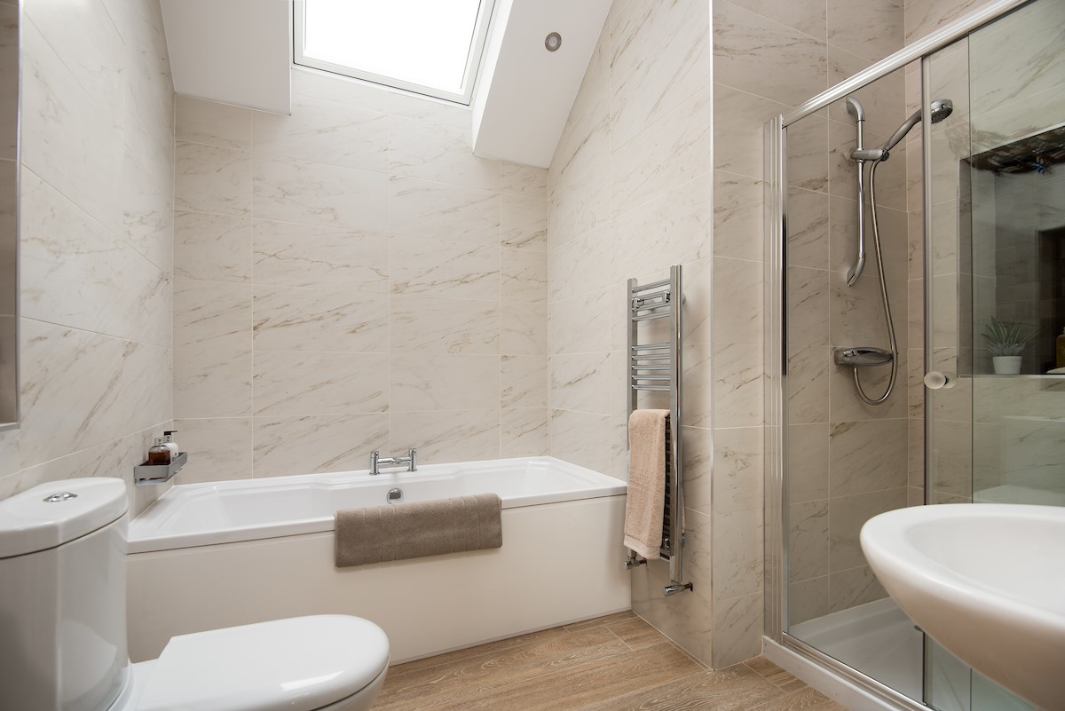 Roundhill Coach House - family bathroom with bath and separate walk in shower