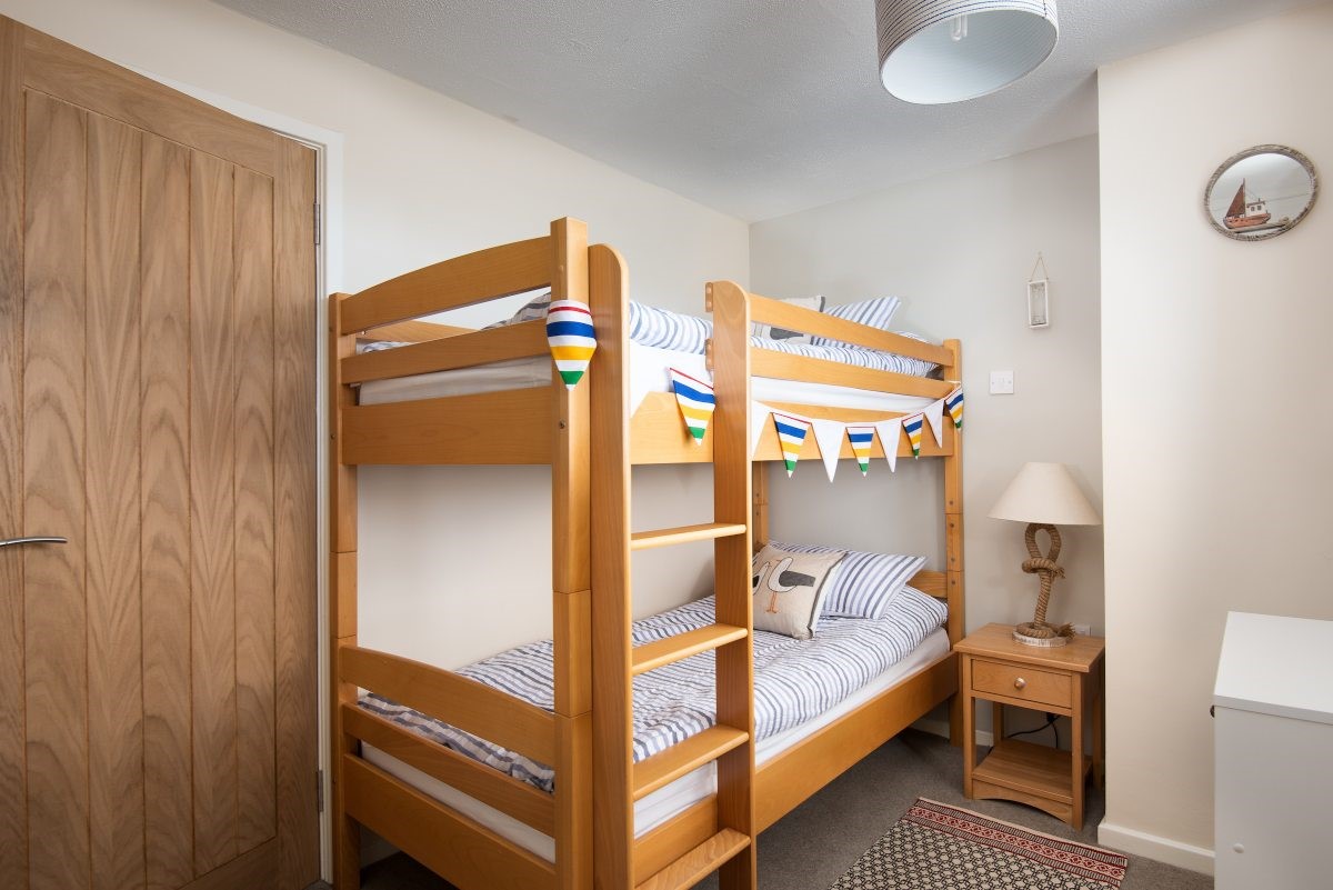 Farne View - nautical themed bedroom three with bunk beds