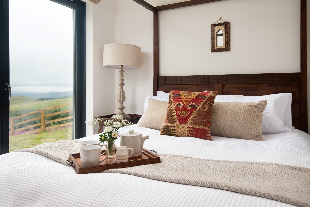 The Willow - bedroom one with views of the valley from the comfort of the king size bed