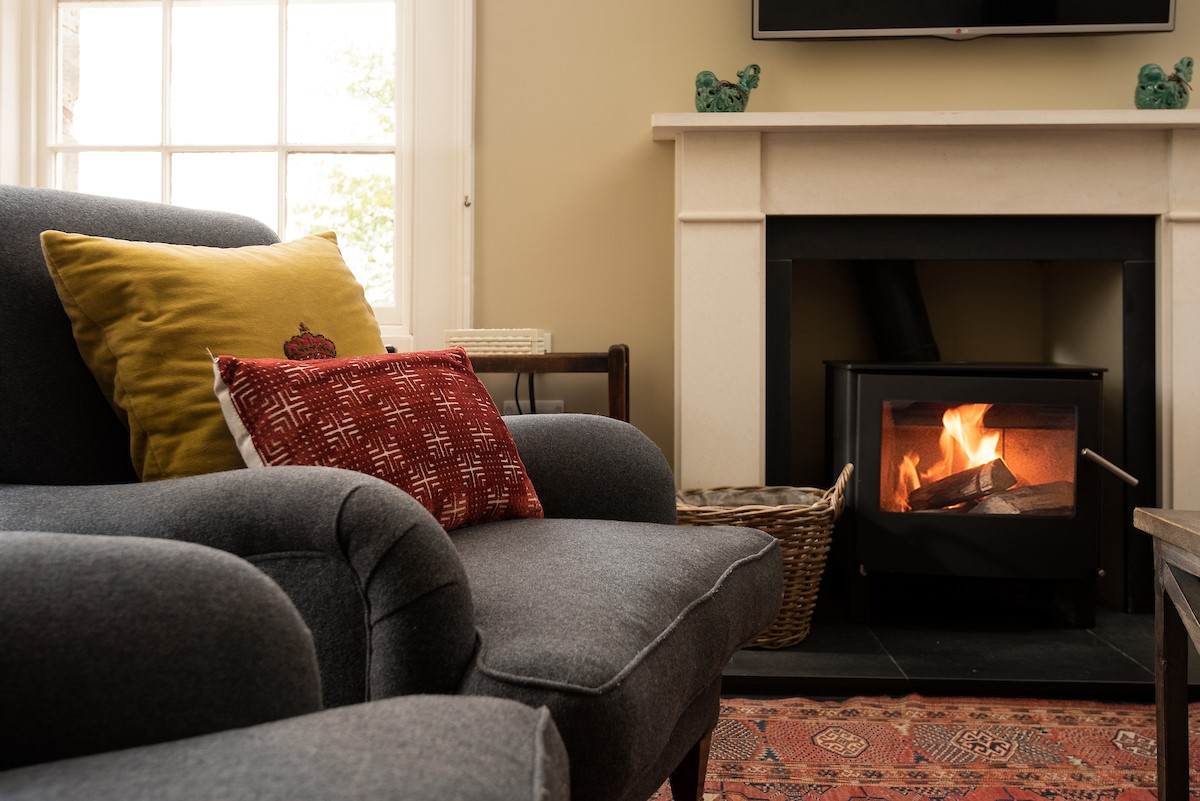 Seaview House - wood burner warms the sitting room