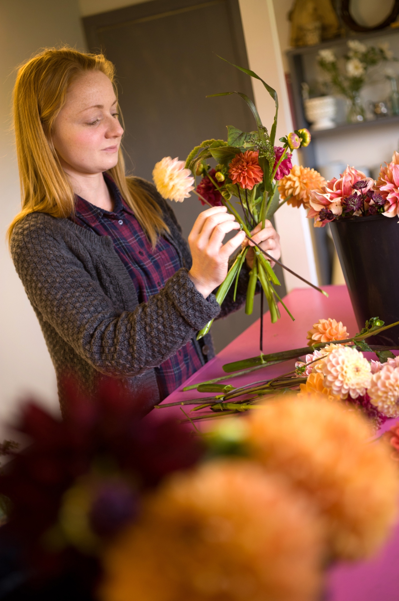 Ginger House Garden prepare for a flower arranging class in a Crabtree & Crabtree holiday home.