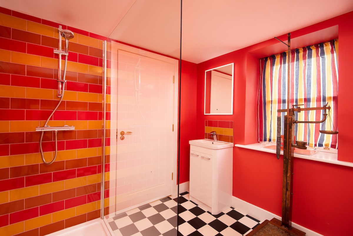 Fell End - ground floor shower room with large walk-in shower, heated towel rail, hand basin, WC and illuminated mirror