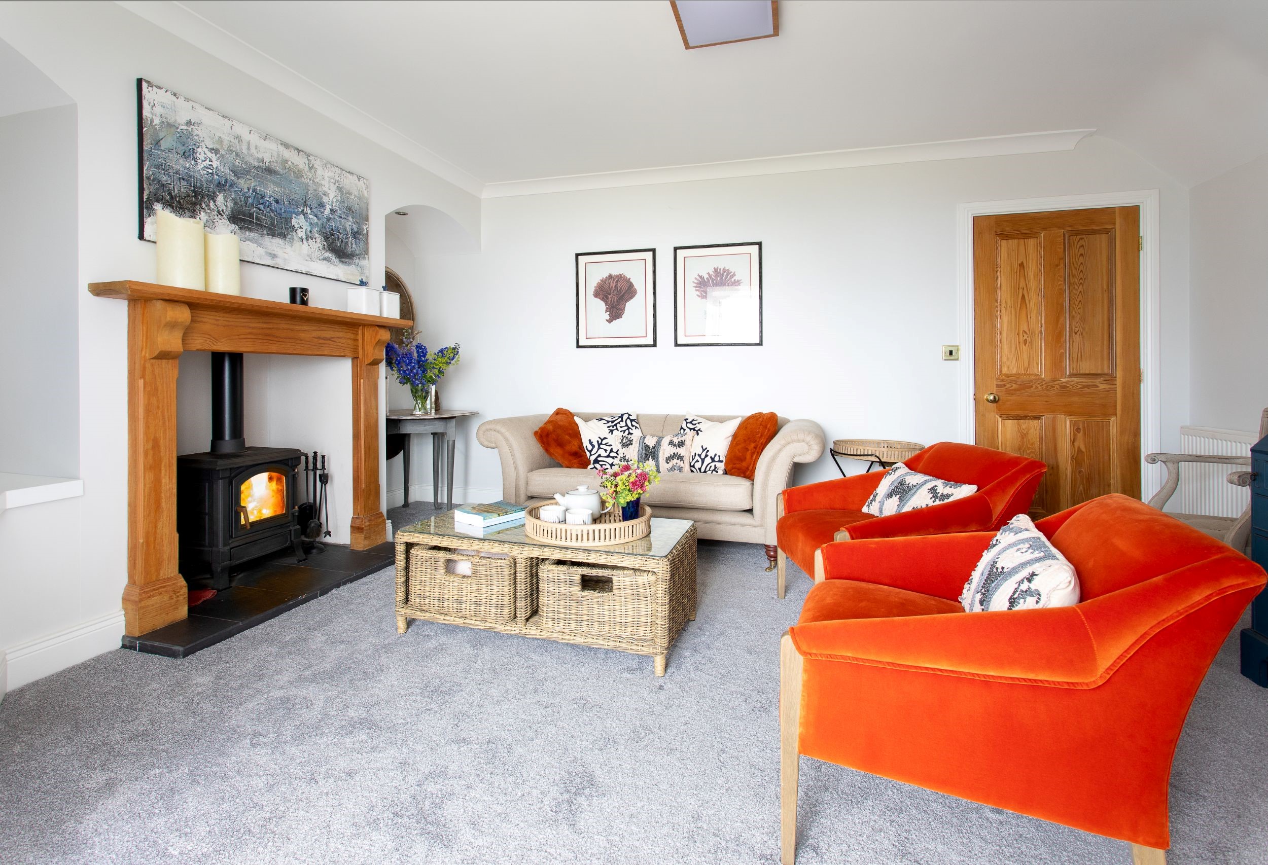 Sea Breeze - bright and cosy sitting room with wood burner