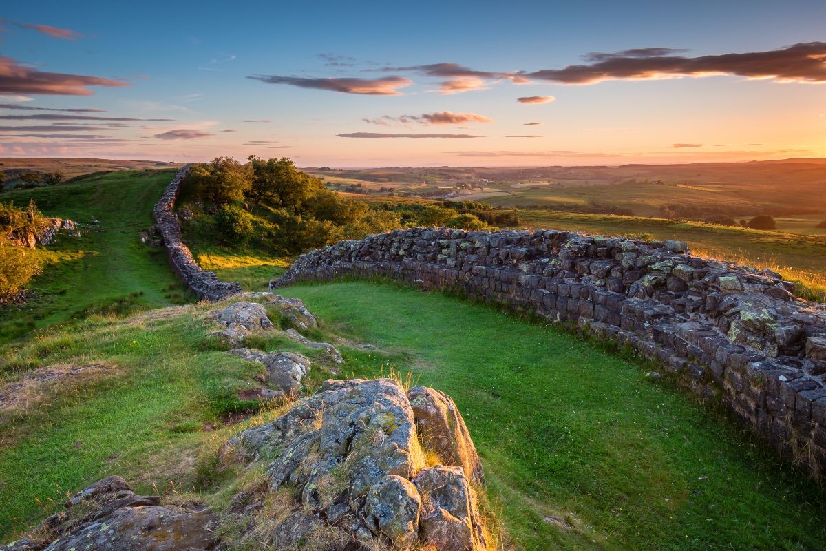 Hadrian's Wall and view over the Northumbrian landscape