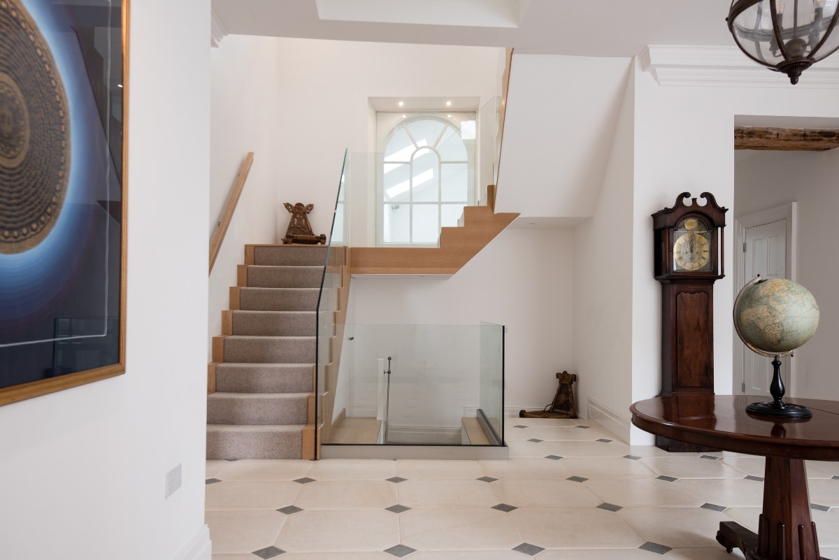 Number One Clayport Street - the large entrance hall and staircase leading to the first floor