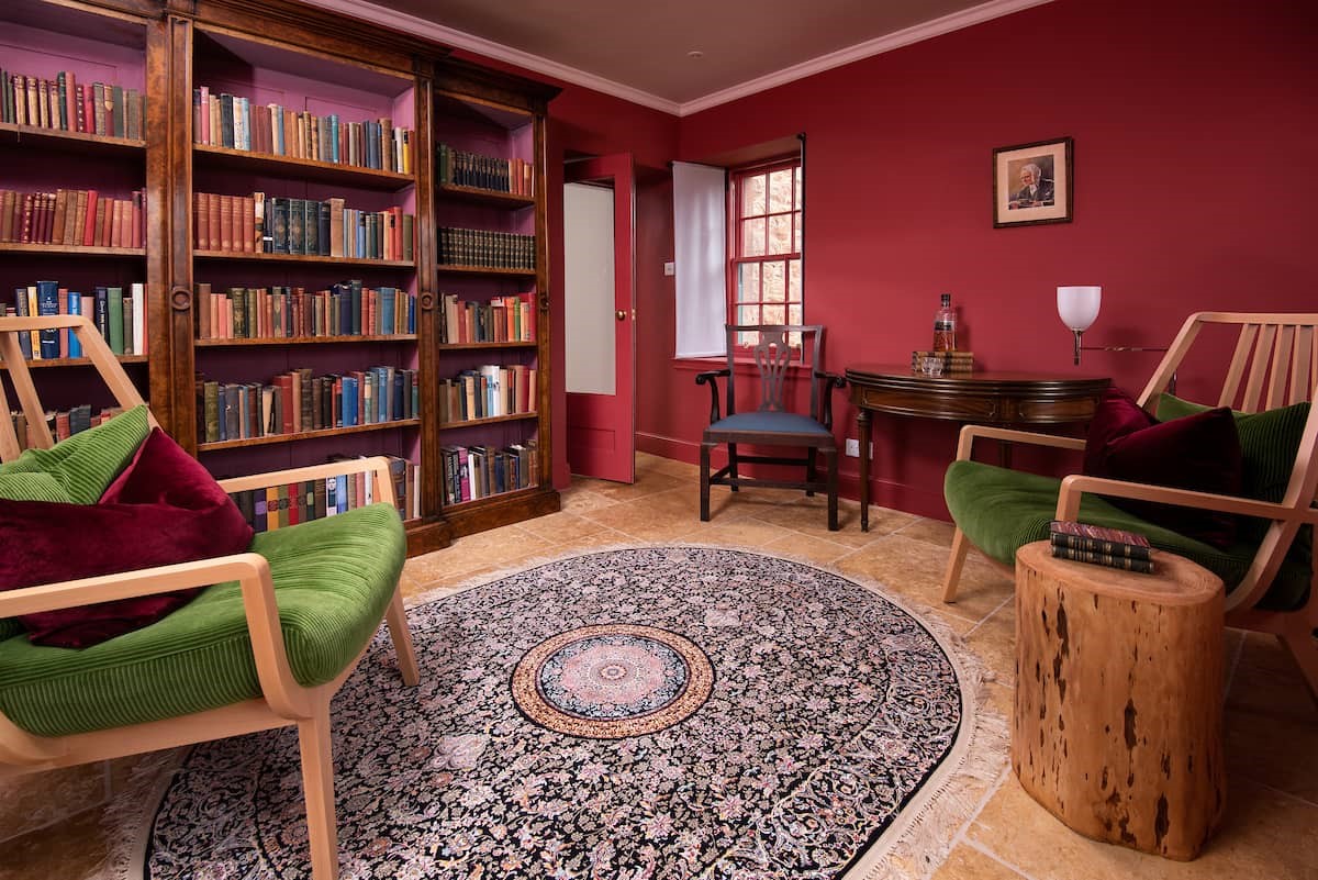 Papple Steading - Papple Farmhouse - library with Morgan armchairs