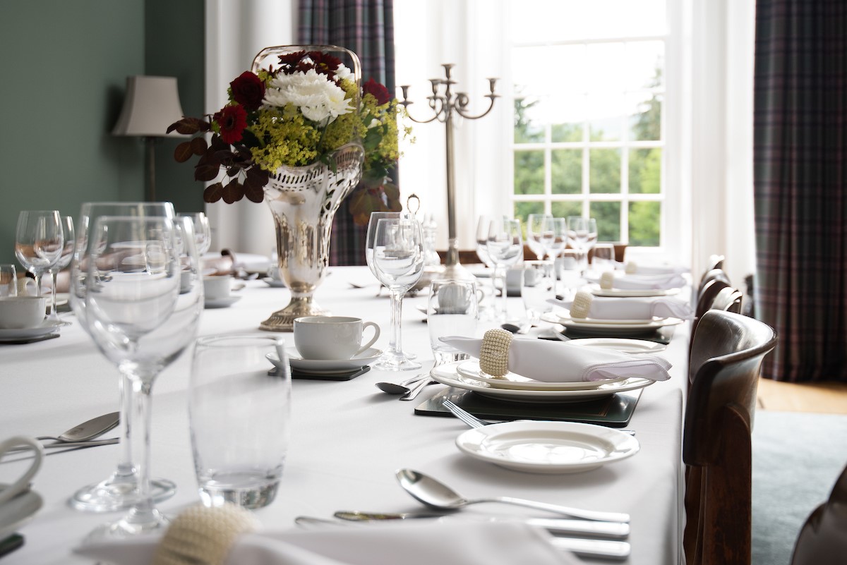 Fairnilee House - table set for dinner in the formal dining room