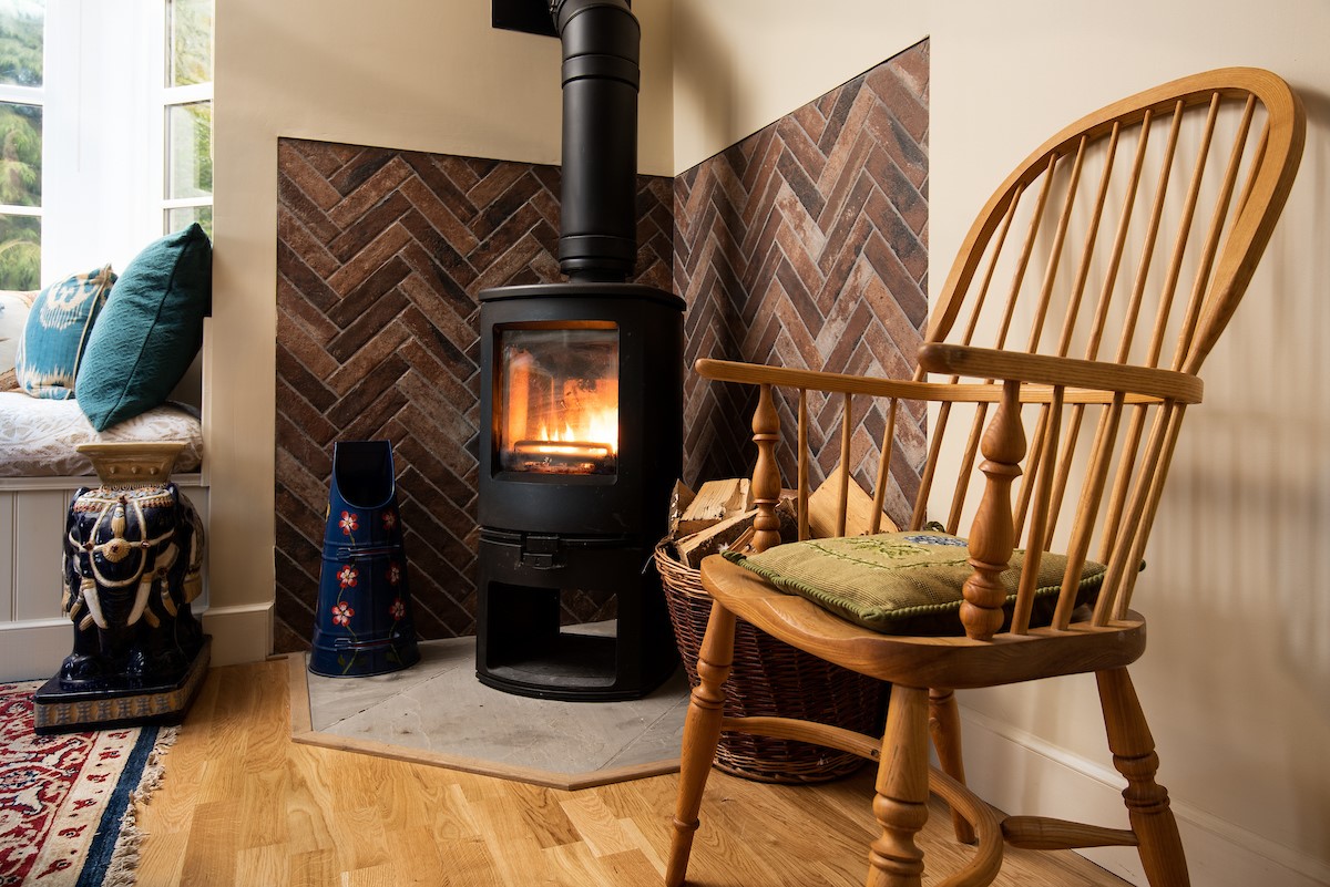 Rowchester West Lodge - cosy wood burner warms the open-plan living space