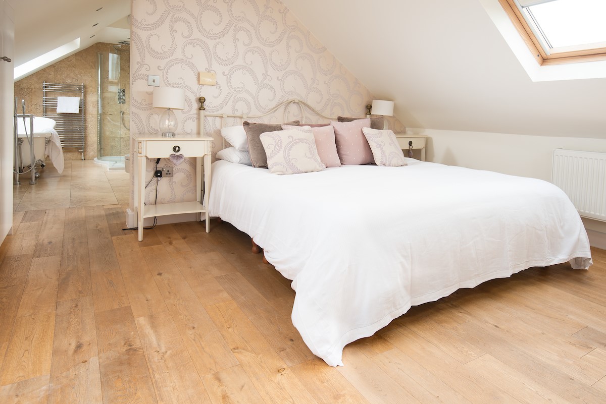 Friars Farm Cottage - bedroom three on the first floor with super king size bed