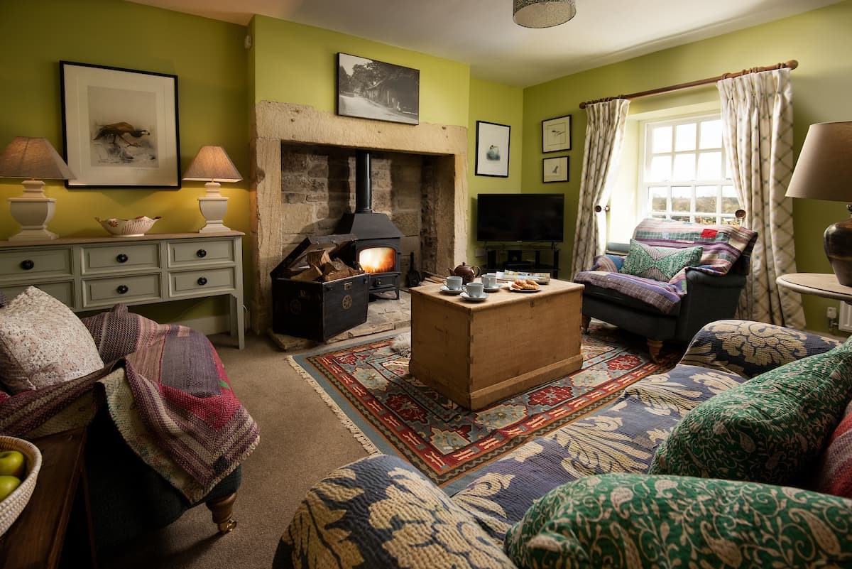 The School House, Capheaton - the wood burning stove in the sitting room