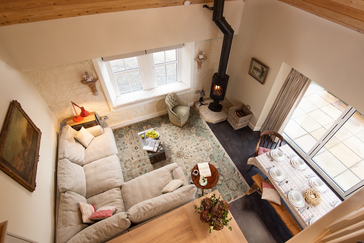 The Bothy at Redheugh - sitting room from mezzanine level