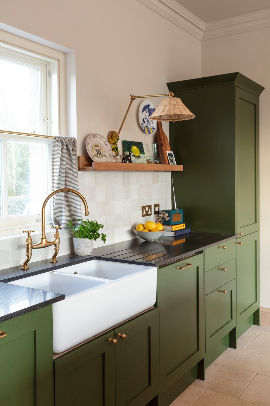 The Old Rectory - the bespoke kitchen in a pared-back shaker style, with Belfast sink