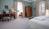 Glenburnie - spacious bedroom with zip and link beds, dressing table, wardrobe, window seat and dual aspect views