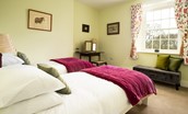 Walltown Farm Cottage - bedroom two with 3' twins which can be configured as a super king bed upon request