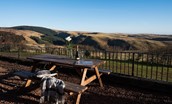Chaffinch Cottage - outside seating area and view over the stunning Northumbrian countryside