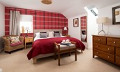Moo House - bedroom three master bedroom with super king size bed and gorgeous views out to the neighbouring fields