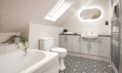 Granary View, Brockmill Farm - en-suite bathroom with large bath with hand-held shower attachment, seperate walk-in shower, WC, basin and illuminated mirror