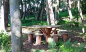 Papple Steading - woodland next to The Farmhouse with seating area