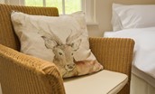 Gardener's Cottage - bedroom chair with deer cushion