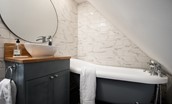 Caste View, Bamburgh - bedroom seven en suite bathroom with 3/4 roll-top bath