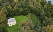 Garden House - aerial view of the house sitting by the River Tweed