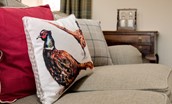 Crookhouse Mill - pheasant cushion in the sitting room