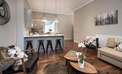 Barclay House - the airy kitchen and living area featuring geometric furnishings
