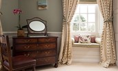 Eslington East Wing - chest of drawers with mirror and window seat in bedroom one