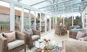 Friars Farm Cottage - spacious conservatory with seating and seperate dining area