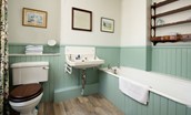 Mossfennan House - family bathroom with bath, WC and basin