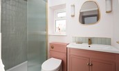 East Lodge Home Farm - family bathroom with walk-in shower, WC and basin