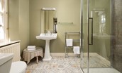 The West Wing, Capheaton - en-suite bathroom with walk in shower and attractive tiling
