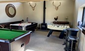 West Moneylaws - games rooms with pool table, football table, air hockey table, and darts board