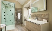 Seaview House - en suite shower room of bedroom two with large, walk-in steam shower