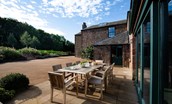 Papple Steading - Papple Farmhouse - the outdoor terrace overlooks the ruins of ancient Papple Convent
