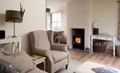 Bee Cottage - sitting room with cosy wood burner
