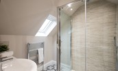 Granary View, Brockmill Farm - en-suite shower room with walk-in shower with Cloudburst showerhead and additional attachment, WC, basin and illuminated mirror