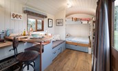 Cow Parsley - dining area, seating area and bedroom with double bed and bunk bed above