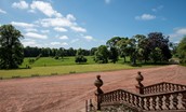 Thirlestane Castle - view from the castle over gravelled area and extensive parkland