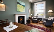 Lions House - study/snug with wood burner and views across the Northumberland coastline